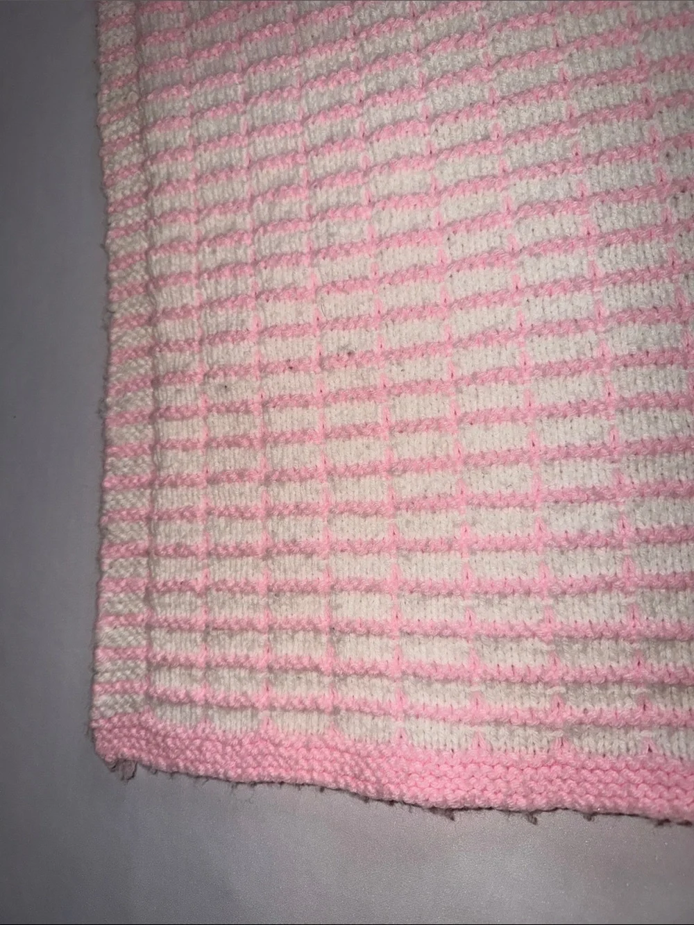 Baby Girl Handmade Pink & White Crocheted Afghan Baby Blanket 34